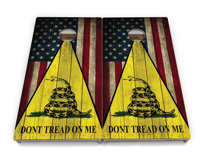 Rustic Don't Tread On Me Triangle Design - Regulation 2' by 4' Tournament Set  - 18mm (3/4″) Baltic Birch