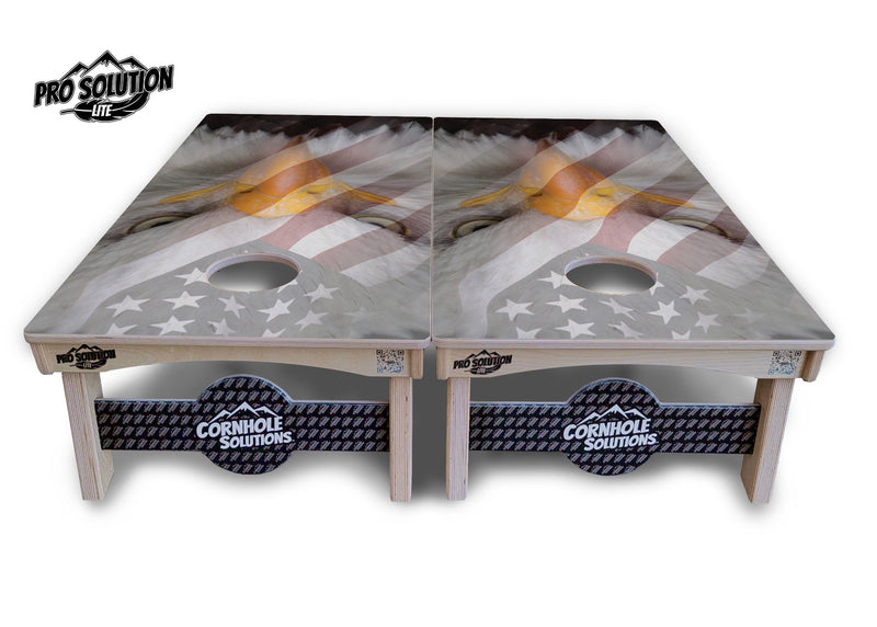 Pro Solution Elite - Freedom Eagle - Professional Tournament Cornhole Boards 3/4" Baltic Birch - Zero Bounce Zero Movement Vertical Interlocking Braces for Extra Weight & Stability +Double Thick Legs +Airmail Blocker