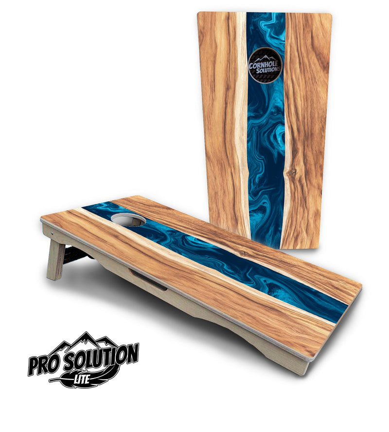 Pro Solution Elite - Live Edge River - Professional Tournament Cornhole Boards 3/4" Baltic Birch - Zero Bounce Zero Movement Vertical Interlocking Braces for Extra Weight & Stability +Double Thick Legs +Airmail Blocker