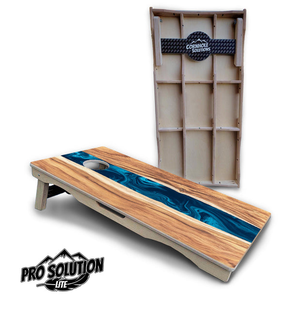 Pro Solution Elite - Live Edge River - Professional Tournament Cornhole Boards 3/4" Baltic Birch - Zero Bounce Zero Movement Vertical Interlocking Braces for Extra Weight & Stability +Double Thick Legs +Airmail Blocker