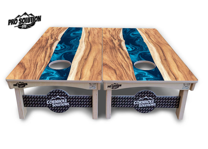 Pro Solution Elite - Live Edge River - Professional Tournament Cornhole Boards 3/4" Baltic Birch - Zero Bounce Zero Movement Vertical Interlocking Braces for Extra Weight & Stability +Double Thick Legs +Airmail Blocker