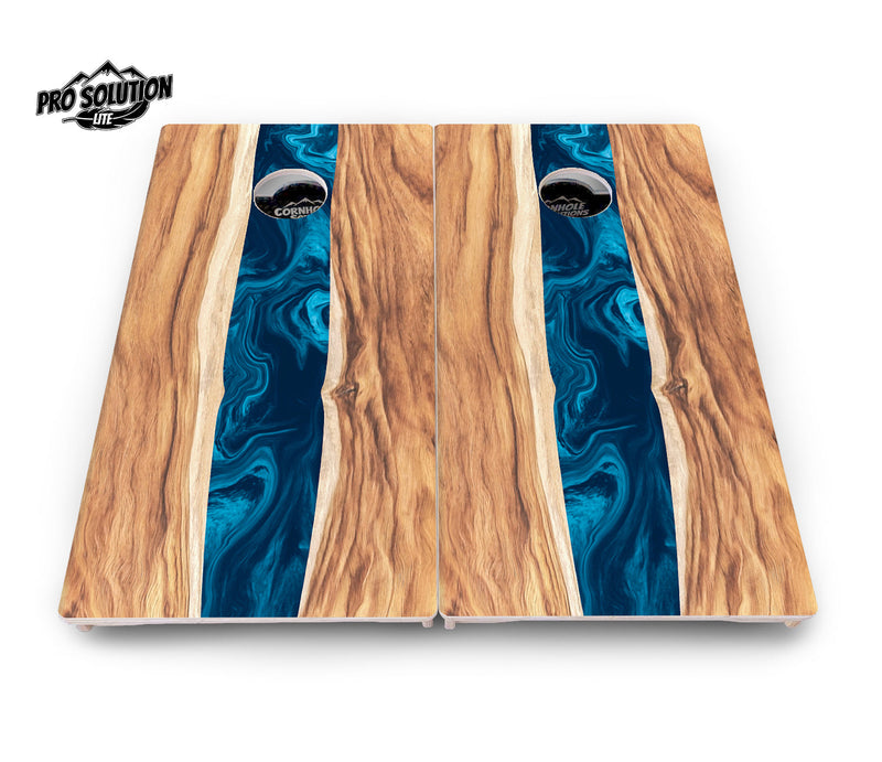 Pro Solution Elite - Live Edge River - Professional Tournament Cornhole Boards 3/4" Baltic Birch - Zero Bounce Zero Movement Vertical Interlocking Braces for Extra Weight & Stability +Double Thick Legs +Airmail Blocker