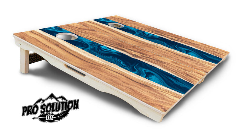 Pro Solution Elite - Live Edge River - Professional Tournament Cornhole Boards 3/4" Baltic Birch - Zero Bounce Zero Movement Vertical Interlocking Braces for Extra Weight & Stability +Double Thick Legs +Airmail Blocker