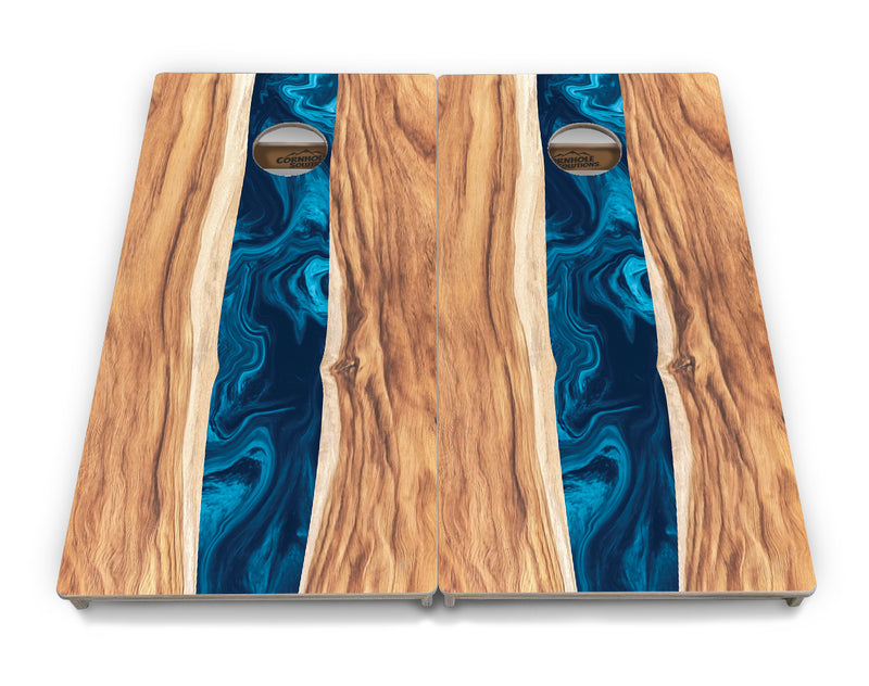 Tournament Boards - Live Edge River Design - Professional Tournament 2'x4' Regulation Cornhole Set - 3/4″ Baltic Birch + UV Direct Print + UV Clear Coat