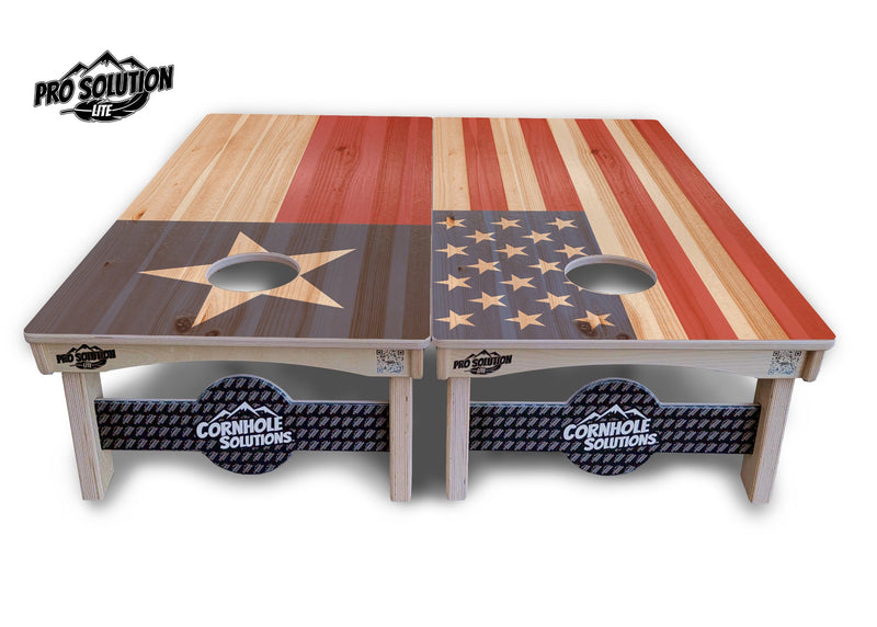 Pro Solution Elite - Faded Texas & American Flag Options - Professional Tournament Cornhole Boards 3/4" Baltic Birch - Zero Bounce Zero Movement Vertical Interlocking Braces for Extra Weight & Stability +Double Thick Legs +Airmail Blocker