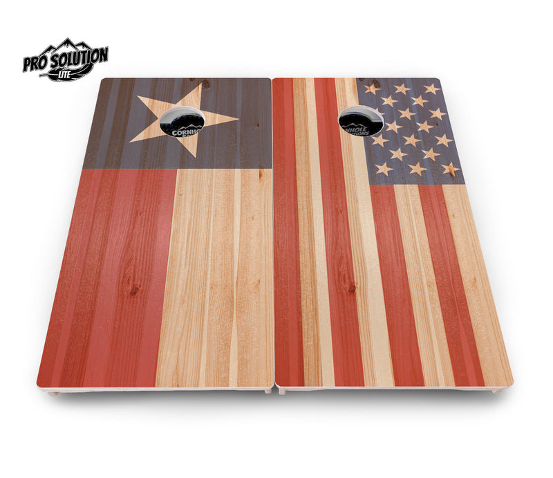 Pro Solution Elite - Faded Texas & American Flag Options - Professional Tournament Cornhole Boards 3/4" Baltic Birch - Zero Bounce Zero Movement Vertical Interlocking Braces for Extra Weight & Stability +Double Thick Legs +Airmail Blocker