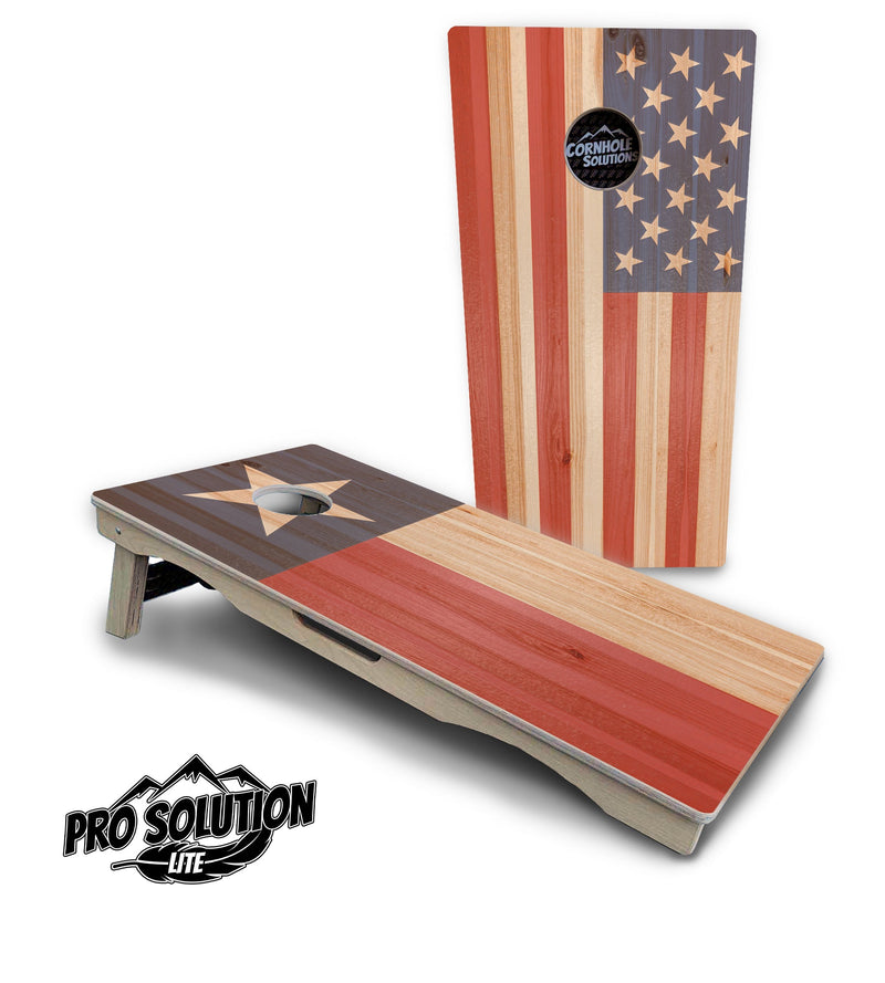 Pro Solution Elite - Faded Texas & American Flag Options - Professional Tournament Cornhole Boards 3/4" Baltic Birch - Zero Bounce Zero Movement Vertical Interlocking Braces for Extra Weight & Stability +Double Thick Legs +Airmail Blocker