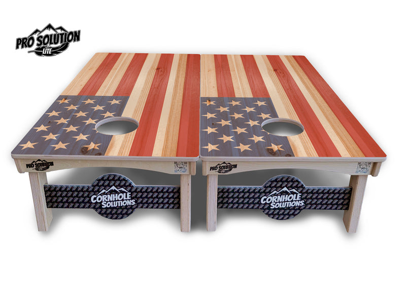 Pro Solution Lite - Faded Texas & American Flag Options - Professional Tournament Cornhole Boards 3/4" Baltic Birch - Zero Bounce Zero Movement Vertical Interlocking Braces for Extra Weight & Stability +Double Thick Legs +Airmail Blocker