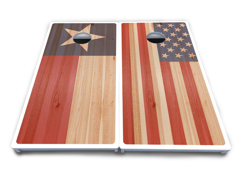 Waterproof - Faded Texas & American Flag Options - All Weather Boards "Outdoor Solution" 18mm(3/4")Direct UV Printed - Regulation 2' by 4' Cornhole Boards (Set of 2 Boards) Double Thick Legs, with Leg Brace & Dual Support Braces!