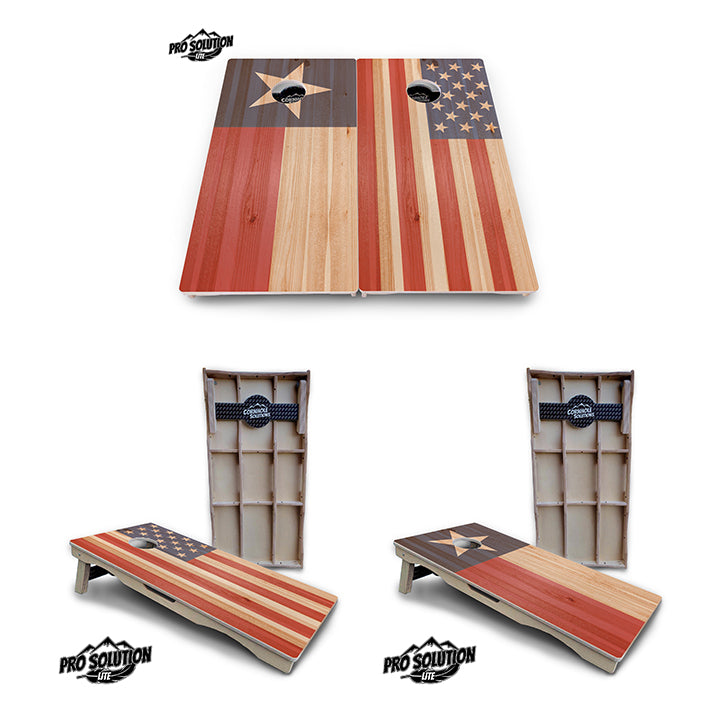 Pro Solution Lite - Faded USA/TX Flag Design Options - Professional Tournament Cornhole Boards 3/4" Baltic Birch - Zero Bounce Zero Movement Vertical Interlocking Braces for Extra Weight & Stability +Double Thick Legs +Airmail Blocker