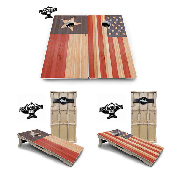 Pro Solution Elite - Faded Texas & American Flag Options - Professional Tournament Cornhole Boards 3/4" Baltic Birch - Zero Bounce Zero Movement Vertical Interlocking Braces for Extra Weight & Stability +Double Thick Legs +Airmail Blocker