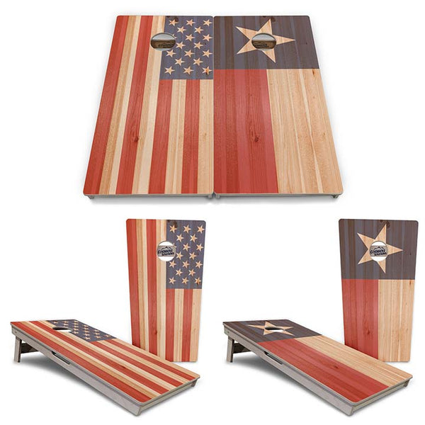 Tournament Boards - Faded USA/TX Flag Design Options - Professional Tournament 2'x4' Regulation Cornhole Set - 3/4″ Baltic Birch + UV Direct Print + UV Clear Coat