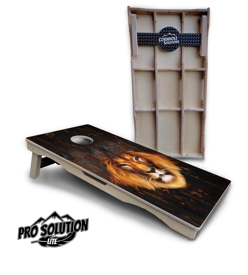 Pro Solution Elite - Fire Lion - Professional Tournament Cornhole Boards 3/4" Baltic Birch - Zero Bounce Zero Movement Vertical Interlocking Braces for Extra Weight & Stability +Double Thick Legs +Airmail Blocker