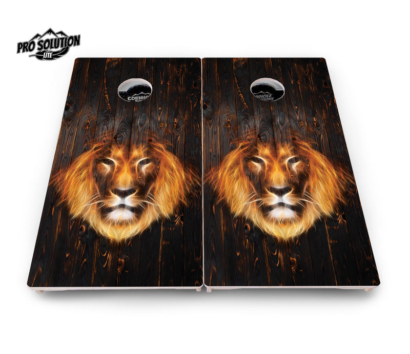 Pro Solution Elite - Fire Lion - Professional Tournament Cornhole Boards 3/4" Baltic Birch - Zero Bounce Zero Movement Vertical Interlocking Braces for Extra Weight & Stability +Double Thick Legs +Airmail Blocker