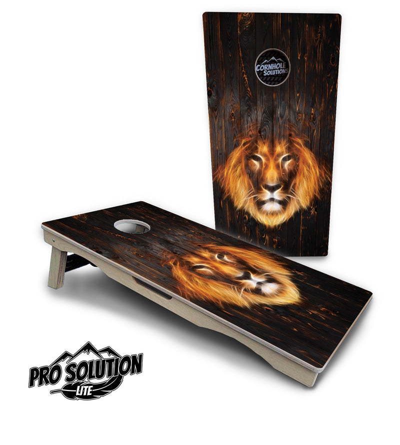 Pro Solution Elite - Fire Lion - Professional Tournament Cornhole Boards 3/4" Baltic Birch - Zero Bounce Zero Movement Vertical Interlocking Braces for Extra Weight & Stability +Double Thick Legs +Airmail Blocker