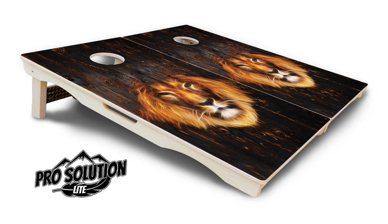 Pro Solution Elite - Fire Lion - Professional Tournament Cornhole Boards 3/4" Baltic Birch - Zero Bounce Zero Movement Vertical Interlocking Braces for Extra Weight & Stability +Double Thick Legs +Airmail Blocker