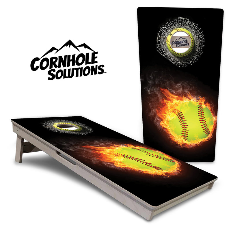 Tournament Boards - Fire Softball Design - Professional Tournament 2'x4' Regulation Cornhole Set - 3/4″ Baltic Birch + UV Direct Print + UV Clear Coat