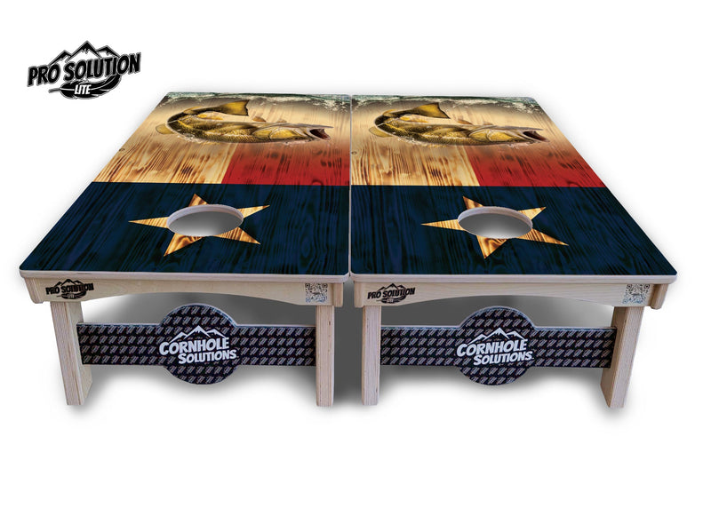 Pro Solution Elite - Texas Flag Deer & Fish Design Options - Professional Tournament Cornhole Boards 3/4" Baltic Birch - Zero Bounce Zero Movement Vertical Interlocking Braces for Extra Weight & Stability +Double Thick Legs +Airmail Blocker