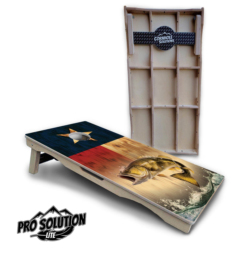 Pro Solution Elite - Texas Flag Deer & Fish Design Options - Professional Tournament Cornhole Boards 3/4" Baltic Birch - Zero Bounce Zero Movement Vertical Interlocking Braces for Extra Weight & Stability +Double Thick Legs +Airmail Blocker