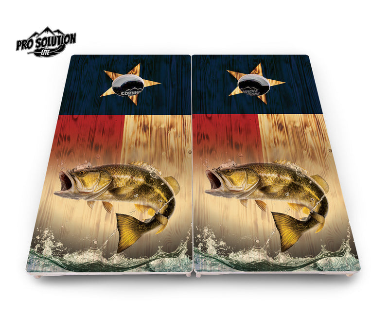 Pro Solution Elite - Texas Flag Deer & Fish Design Options - Professional Tournament Cornhole Boards 3/4" Baltic Birch - Zero Bounce Zero Movement Vertical Interlocking Braces for Extra Weight & Stability +Double Thick Legs +Airmail Blocker