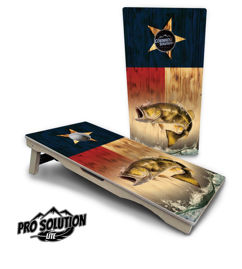 Pro Solution Elite - Texas Flag Deer & Fish Design Options - Professional Tournament Cornhole Boards 3/4" Baltic Birch - Zero Bounce Zero Movement Vertical Interlocking Braces for Extra Weight & Stability +Double Thick Legs +Airmail Blocker