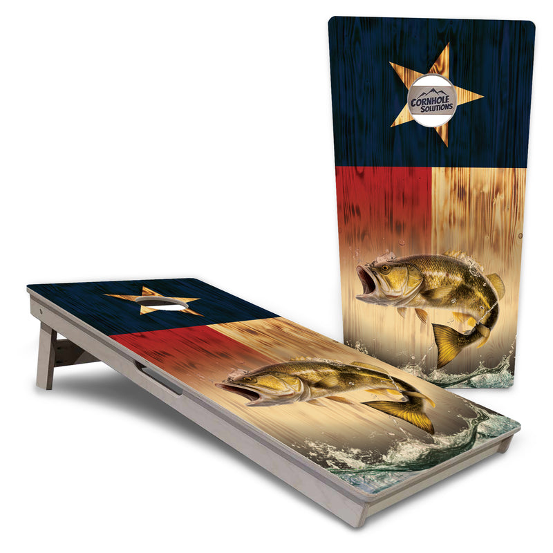 Tournament Boards - Texas Flag Deer & Fish Design Options - Professional Tournament 2'x4' Regulation Cornhole Set - 3/4″ Baltic Birch + UV Direct Print + UV Clear Coat