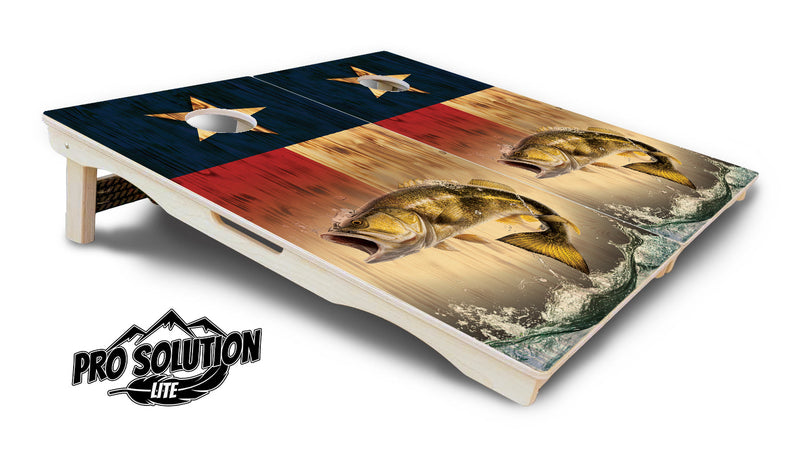 Pro Solution Elite - Texas Flag Deer & Fish Design Options - Professional Tournament Cornhole Boards 3/4" Baltic Birch - Zero Bounce Zero Movement Vertical Interlocking Braces for Extra Weight & Stability +Double Thick Legs +Airmail Blocker