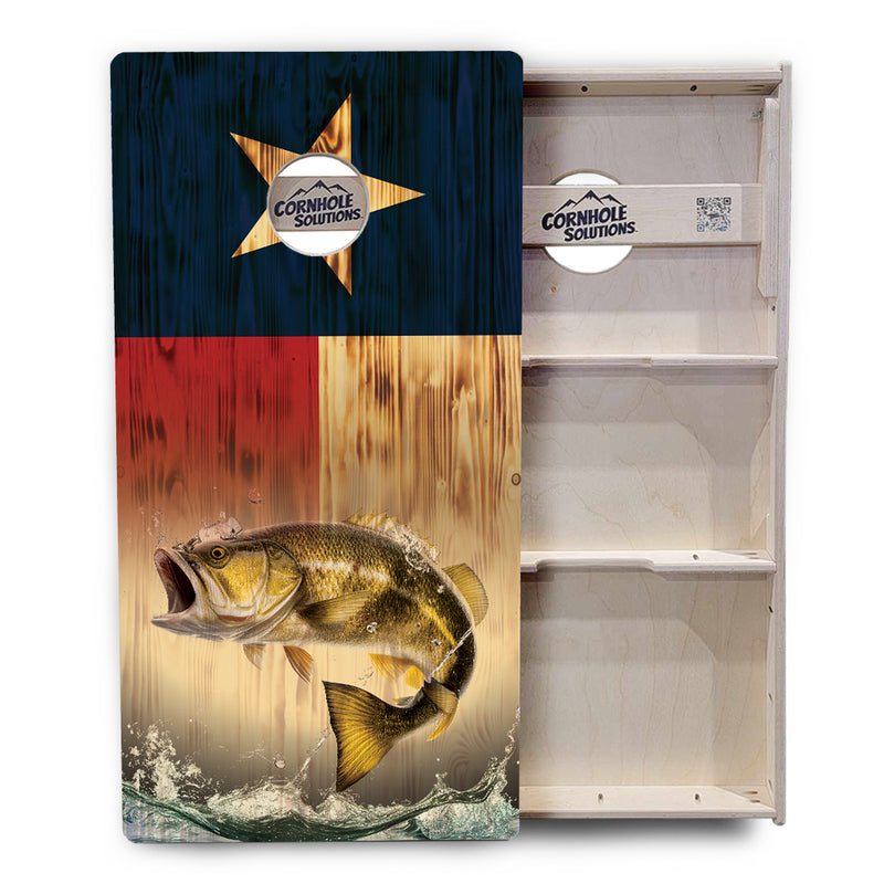 Tournament Boards - Texas Flag Deer & Fish Design Options - Professional Tournament 2'x4' Regulation Cornhole Set - 3/4″ Baltic Birch + UV Direct Print + UV Clear Coat