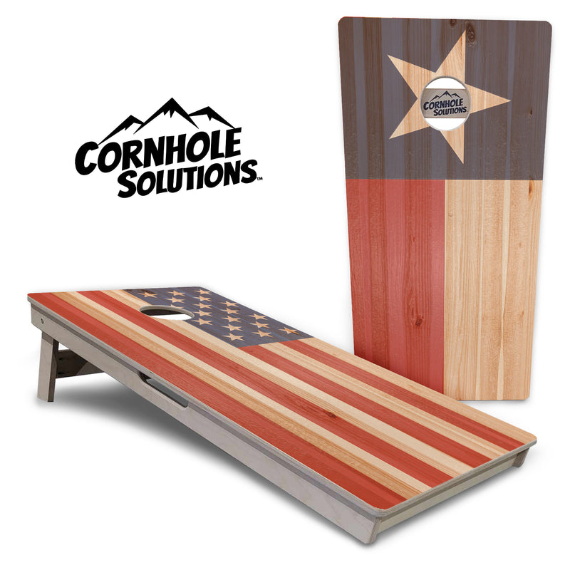 Tournament Boards - Faded USA/TX Flag Design Options - Professional Tournament 2'x4' Regulation Cornhole Set - 3/4″ Baltic Birch + UV Direct Print + UV Clear Coat