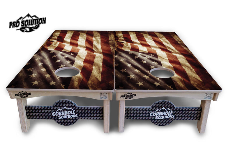 Pro Solution Elite - Rustic Wavy Flag - Professional Tournament Cornhole Boards 3/4" Baltic Birch - Zero Bounce Zero Movement Vertical Interlocking Braces for Extra Weight & Stability +Double Thick Legs +Airmail Blocker