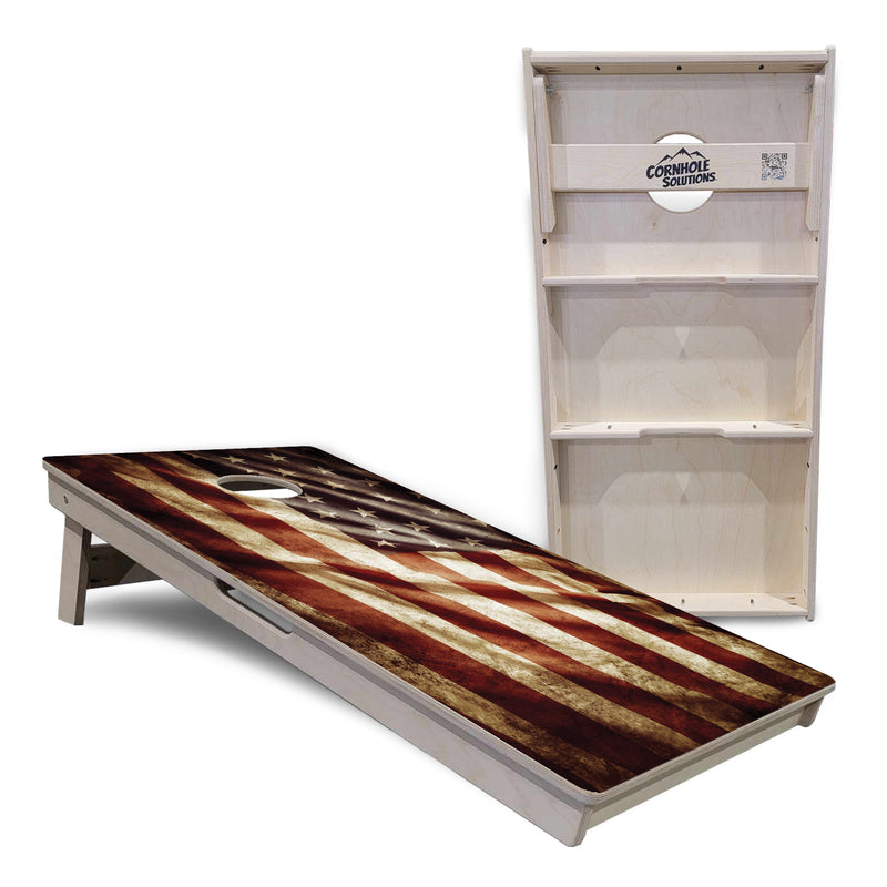 Tournament Boards - Rustic American Flag Design Options - Professional Tournament 2'x4' Regulation Cornhole Set - 3/4″ Baltic Birch + UV Direct Print + UV Clear Coat