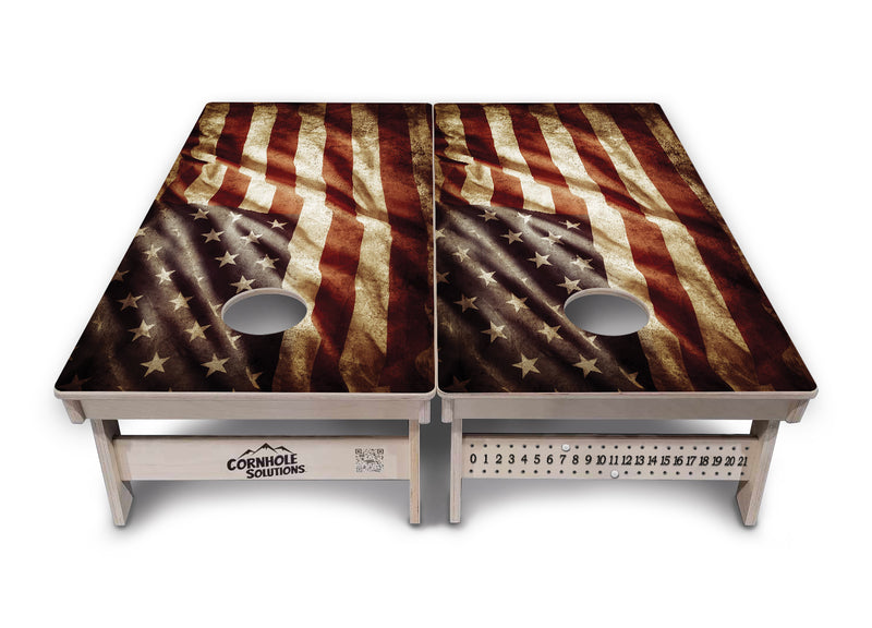 Tournament Boards - Rustic American Flag Design Options - Professional Tournament 2'x4' Regulation Cornhole Set - 3/4″ Baltic Birch + UV Direct Print + UV Clear Coat