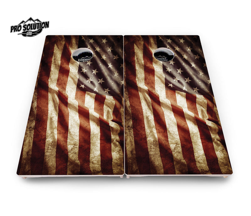 Pro Solution Elite - Rustic Wavy Flag - Professional Tournament Cornhole Boards 3/4" Baltic Birch - Zero Bounce Zero Movement Vertical Interlocking Braces for Extra Weight & Stability +Double Thick Legs +Airmail Blocker