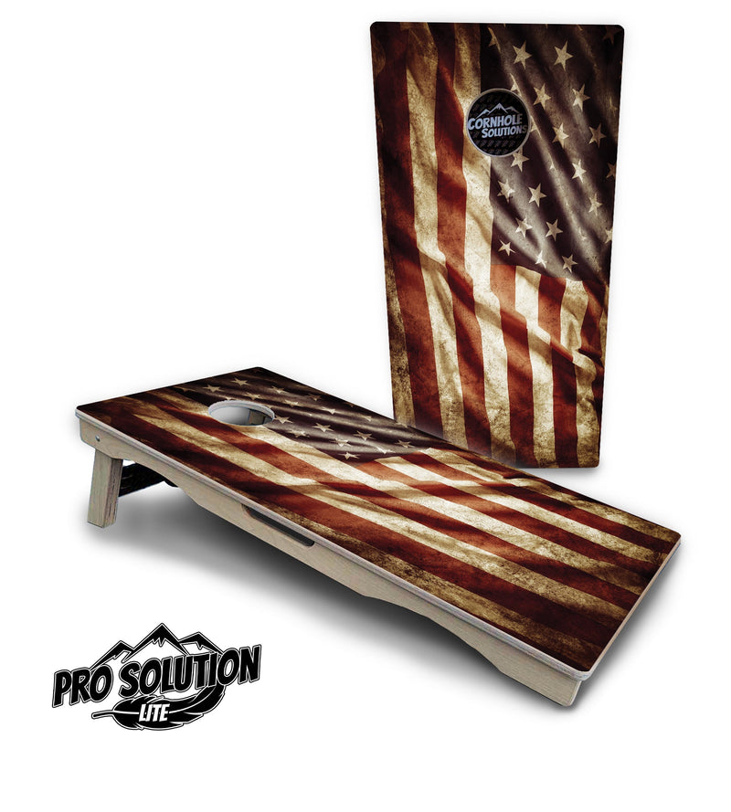 Pro Solution Elite - Rustic Wavy Flag - Professional Tournament Cornhole Boards 3/4" Baltic Birch - Zero Bounce Zero Movement Vertical Interlocking Braces for Extra Weight & Stability +Double Thick Legs +Airmail Blocker