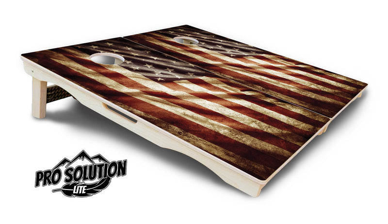 Pro Solution Elite - Rustic Wavy Flag - Professional Tournament Cornhole Boards 3/4" Baltic Birch - Zero Bounce Zero Movement Vertical Interlocking Braces for Extra Weight & Stability +Double Thick Legs +Airmail Blocker