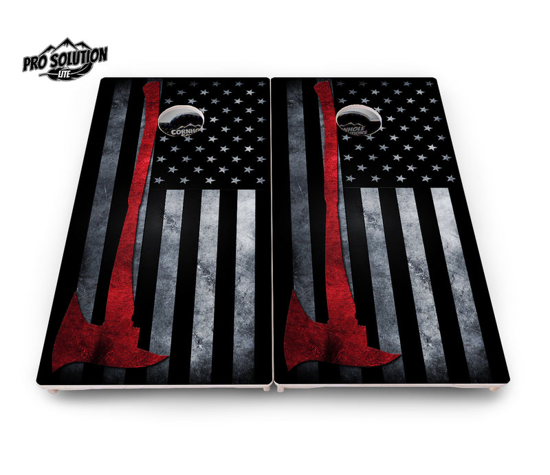 Pro Solution Lite - Axe Flag - Professional Tournament Cornhole Boards 3/4" Baltic Birch - Zero Bounce Zero Movement Vertical Interlocking Braces for Extra Weight & Stability +Double Thick Legs +Airmail Blocker