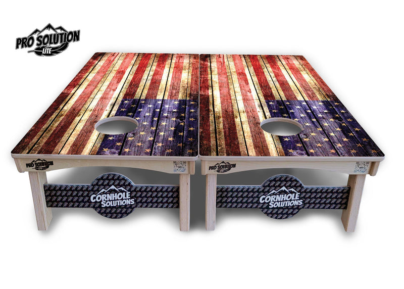 Pro Solution Elite - Rustic Wood Flag - Professional Tournament Cornhole Boards 3/4" Baltic Birch - Zero Bounce Zero Movement Vertical Interlocking Braces for Extra Weight & Stability +Double Thick Legs +Airmail Blocker