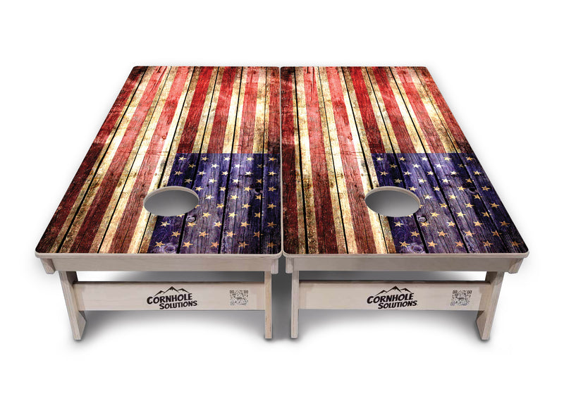 Tournament Boards - Rustic Wood Flag - Professional Tournament 2'x4' Regulation Cornhole Set - 3/4″ Baltic Birch + UV Direct Print + UV Clear Coat