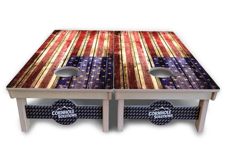 Tournament Boards - Rustic American Flag Design Options - Professional Tournament 2'x4' Regulation Cornhole Set - 3/4″ Baltic Birch + UV Direct Print + UV Clear Coat