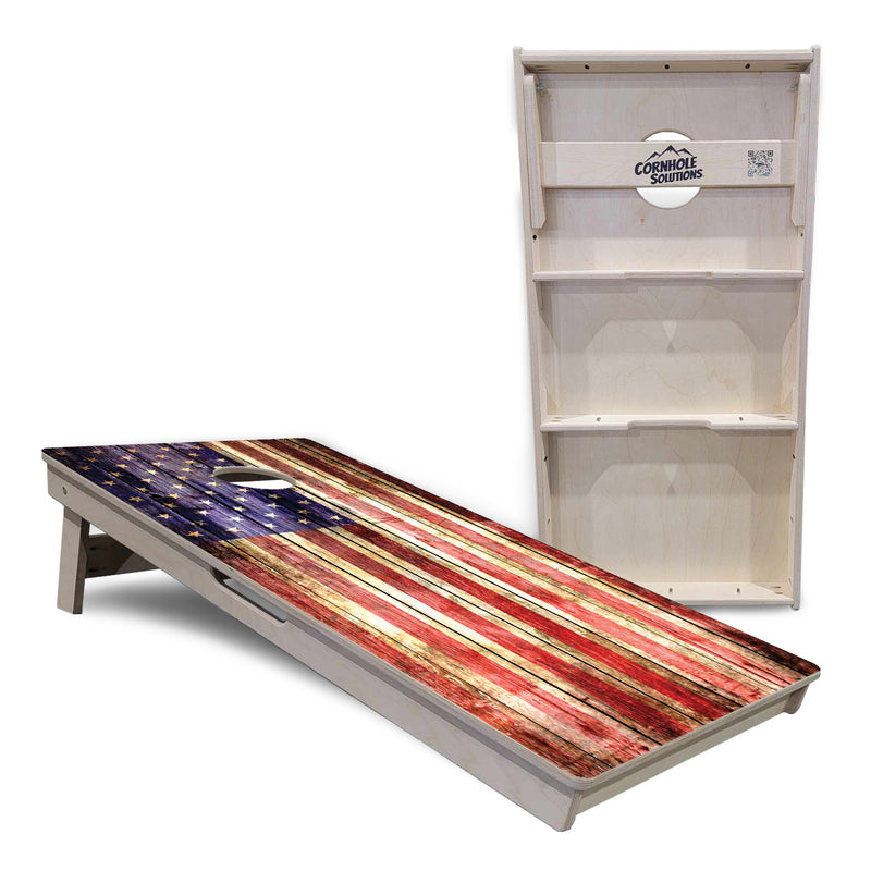 Tournament Boards - Rustic American Flag Design Options - Professional Tournament 2'x4' Regulation Cornhole Set - 3/4″ Baltic Birch + UV Direct Print + UV Clear Coat