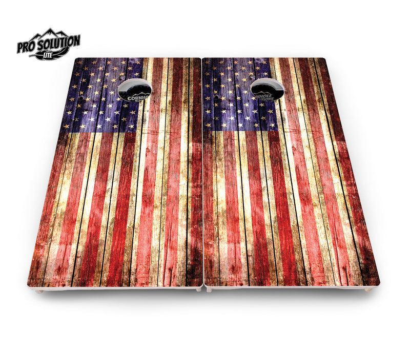 Pro Solution Elite - Rustic Wood Flag - Professional Tournament Cornhole Boards 3/4" Baltic Birch - Zero Bounce Zero Movement Vertical Interlocking Braces for Extra Weight & Stability +Double Thick Legs +Airmail Blocker