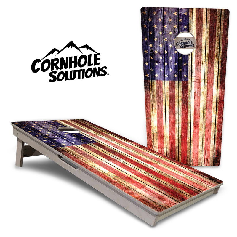 Tournament Boards - Rustic Wood Flag - Professional Tournament 2'x4' Regulation Cornhole Set - 3/4″ Baltic Birch + UV Direct Print + UV Clear Coat