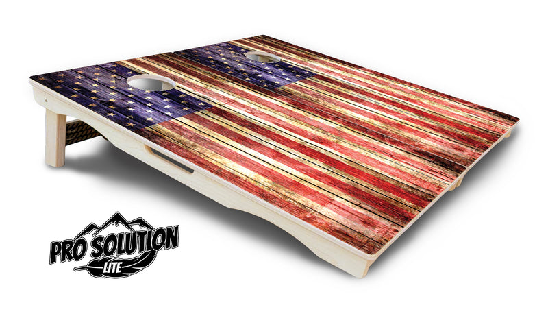 Pro Solution Lite - Rustic Wood Flag - Professional Tournament Cornhole Boards 3/4" Baltic Birch - Zero Bounce Zero Movement Vertical Interlocking Braces for Extra Weight & Stability +Double Thick Legs +Airmail Blocker
