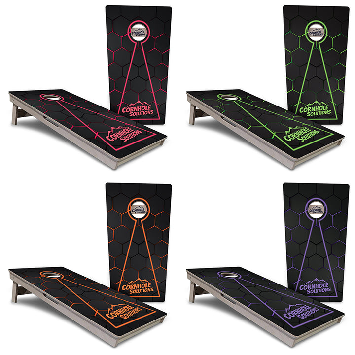 Tournament Boards - Glow Hole Black (8) Color Options - Professional Tournament 2'x4' Regulation Cornhole Set - 3/4″ Baltic Birch ++ UV Direct Print + UV Clear Coat