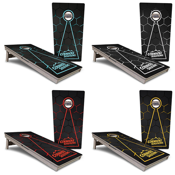 Tournament Boards - Glow Hole Black (8) Color Options - Professional Tournament 2'x4' Regulation Cornhole Set - 3/4″ Baltic Birch ++ UV Direct Print + UV Clear Coat