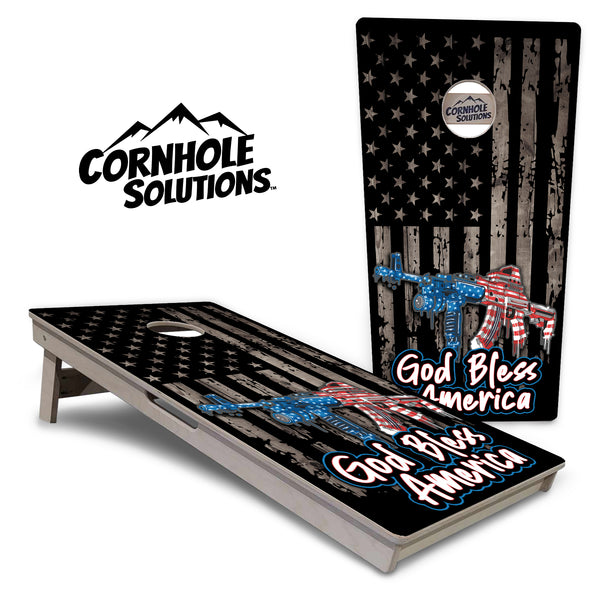 Tournament Boards - God Bless America Flag - Professional Tournament 2'x4' Regulation Cornhole Set - 3/4″ Baltic Birch + UV Direct Print + UV Clear Coat