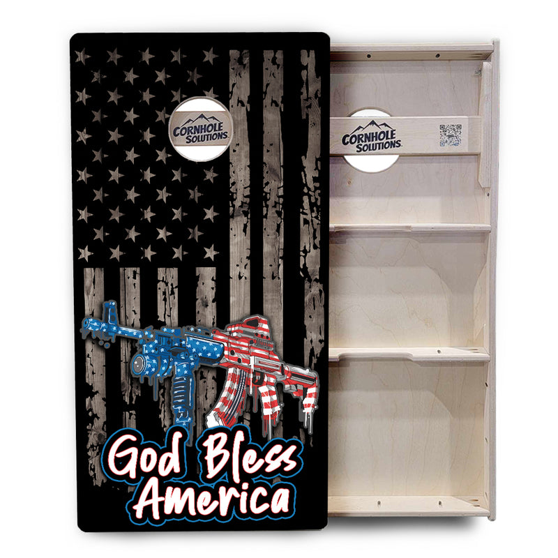 Tournament Boards - God Bless America Flag - Professional Tournament 2'x4' Regulation Cornhole Set - 3/4″ Baltic Birch - UV Direct Print + UV Clear Coat