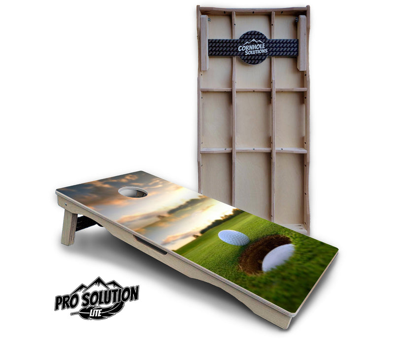 Pro Solution Lite - Golf Course Sunset Design Options - Professional Tournament Cornhole Boards 3/4" Baltic Birch - Zero Bounce Zero Movement Vertical Interlocking Braces for Extra Weight & Stability +Double Thick Legs +Airmail Blocker