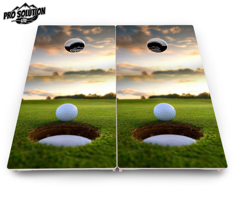 Pro Solution Lite - Golf Course Sunset Design Options - Professional Tournament Cornhole Boards 3/4" Baltic Birch - Zero Bounce Zero Movement Vertical Interlocking Braces for Extra Weight & Stability +Double Thick Legs +Airmail Blocker