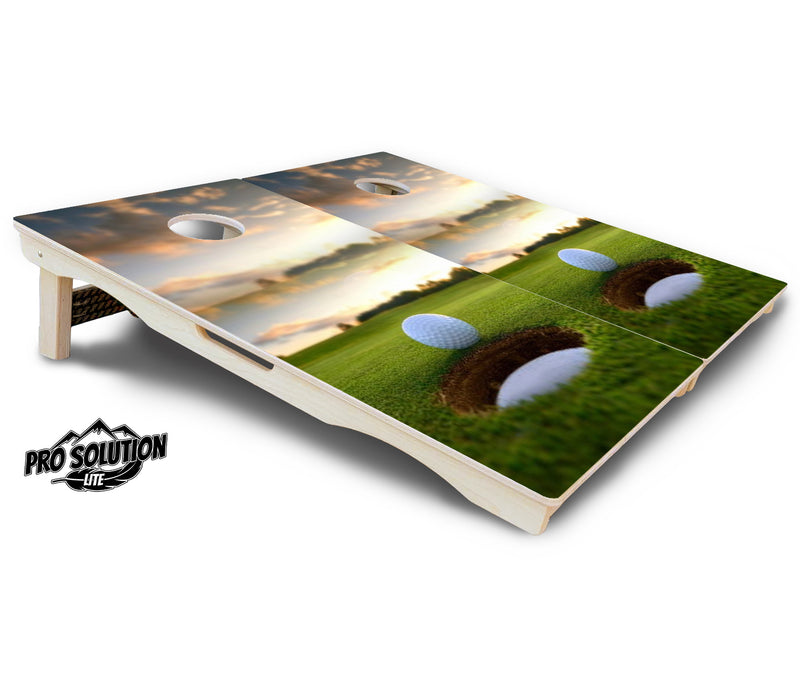 Pro Solution Lite - Golf Course Sunset Design Options - Professional Tournament Cornhole Boards 3/4" Baltic Birch - Zero Bounce Zero Movement Vertical Interlocking Braces for Extra Weight & Stability +Double Thick Legs +Airmail Blocker